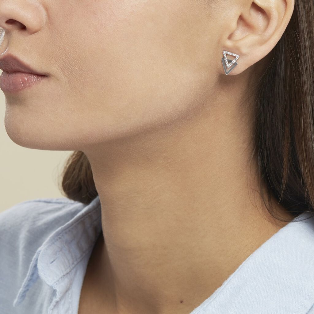 Boucles D'oreilles Puces Glorya Argent Blanc Oxyde De Zirconium - Boucles d'oreilles fantaisie Femme | Histoire d’Or