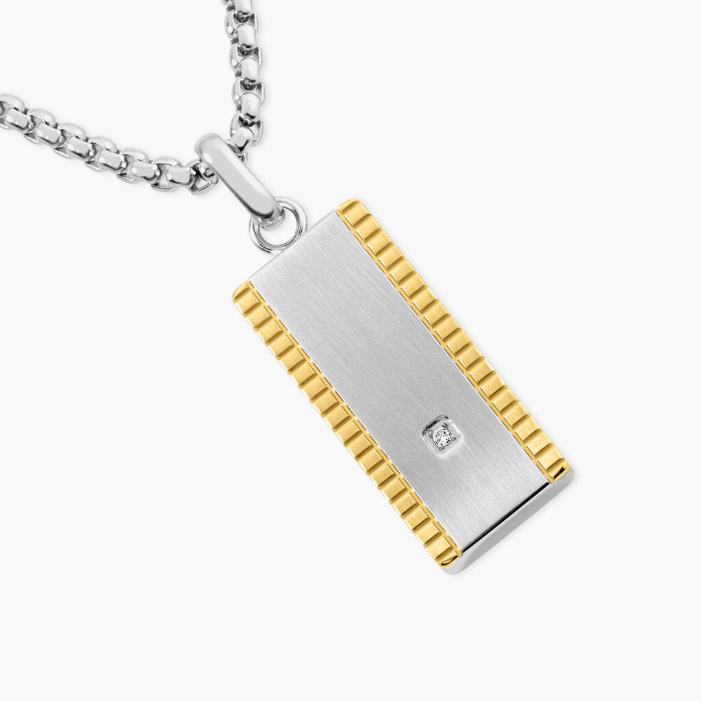 Collier M&eacute;tal Acier Diamant Synth&eacute;tique - F&ecirc;te des p&egrave;res Homme | Histoire d&rsquo;Or