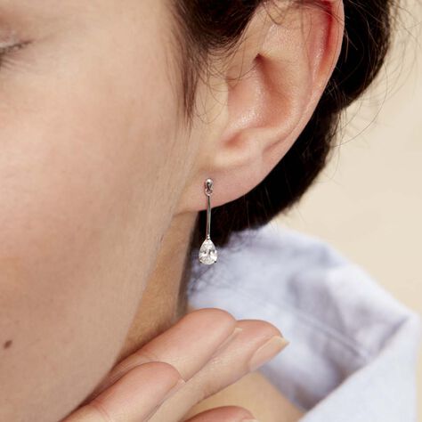 Boucles D'oreilles Pendantes Goutte Or Blanc Oxyde De Zirconium - Boucles d'oreilles pendantes Femme | Histoire d’Or