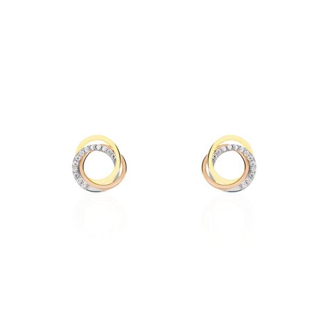 Boucles D'oreilles Puces Amaiur Or Tricolore Oxydes De Zirconium - Clous d'oreilles Femme | Histoire d’Or
