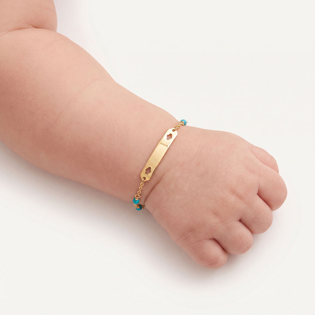 Bracelet Identit&eacute; Emna Or Jaune Turquoise - Bracelets Communion Enfant | Histoire d&rsquo;Or