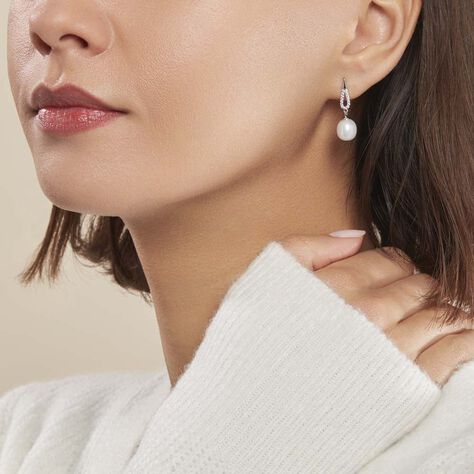 Boucles D'oreilles Pendantes Ludy Argent  Perle De Culture Et Oxyde - Boucles d'oreilles fantaisie Femme | Histoire d’Or