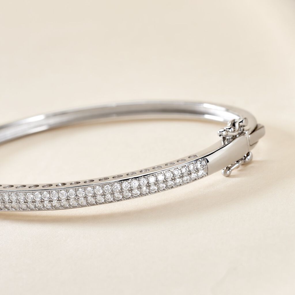 Bracelet Jonc Cl&eacute;lya Argent Blanc Oxyde De Zirconium - Bracelets joncs Femme | Histoire d&rsquo;Or
