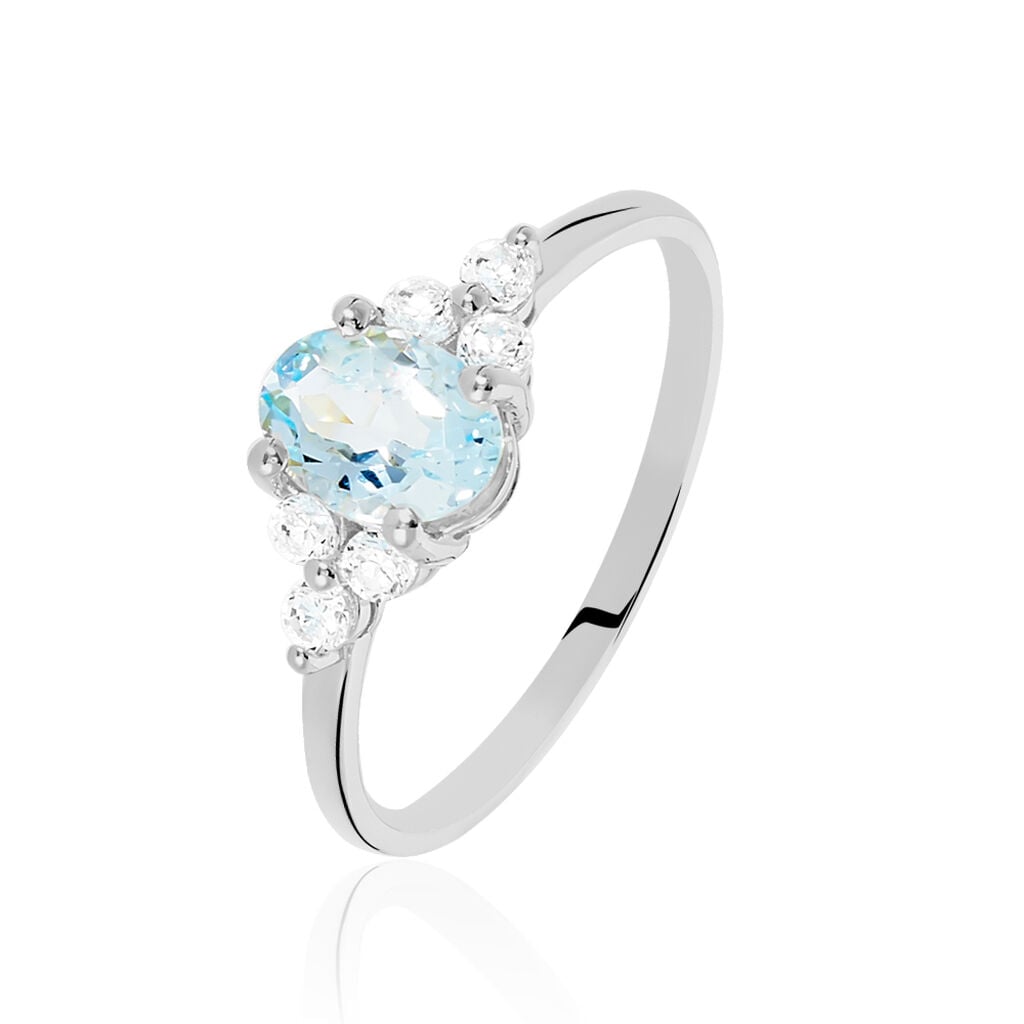 Bague Anaid Or Blanc Topaze Et Oxyde De Zirconium - Bagues de fian&ccedil;ailles ovale Femme | Histoire d&rsquo;Or