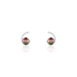 Boucles D'oreilles Puces Anais Or Blanc Perle De Culture Et Oxyde - Clous d'oreilles Femme | Histoire d’Or