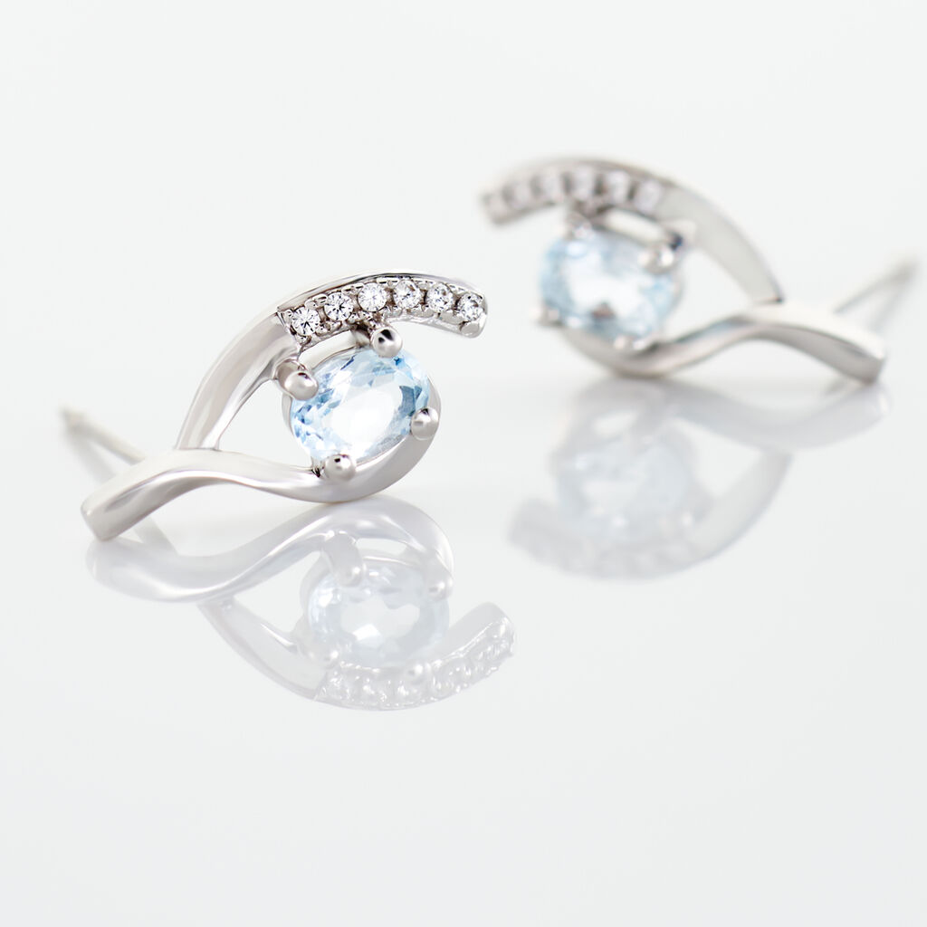 Boucles D'oreilles Sagesse Or Blanc Topaze Oxyde - Clous d'oreilles Femme | Histoire d’Or