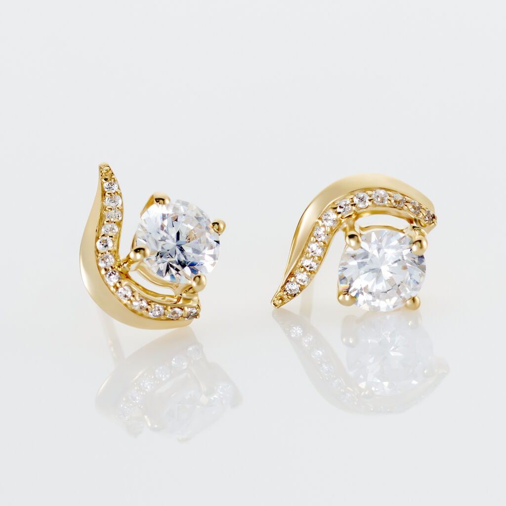 Boucles D'oreilles Puces Sevde Or Jaune Oxyde De Zirconium - Clous d'oreilles Femme | Histoire d’Or