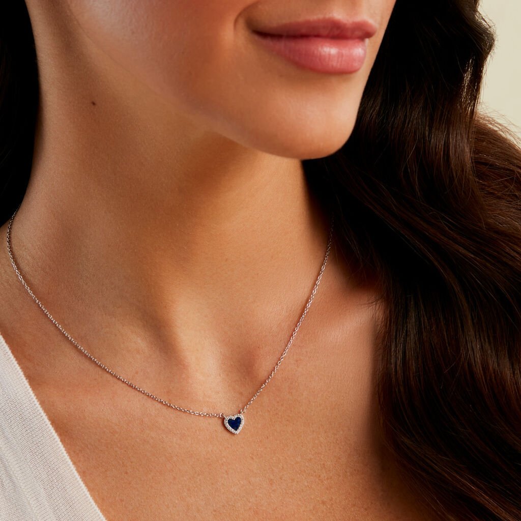 Collier Serment D'Argent Argent Blanc Lapis Lazuli Oxyde De Zirconium - F&ecirc;te des m&egrave;res Femme | Histoire d&rsquo;Or