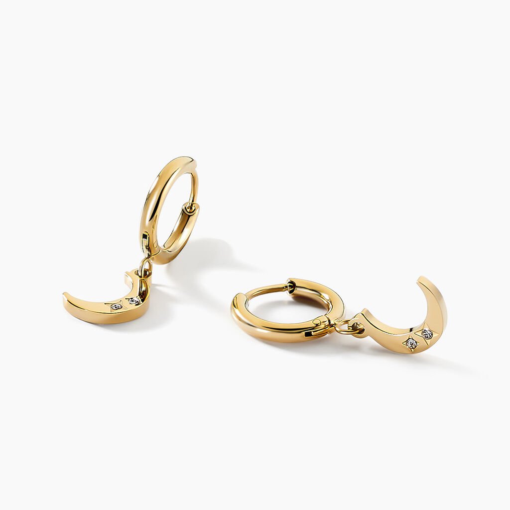 Creoles Aurore Acier Dore Pampille - Boucles d'oreilles cr&eacute;oles Femme | Histoire d&rsquo;Or