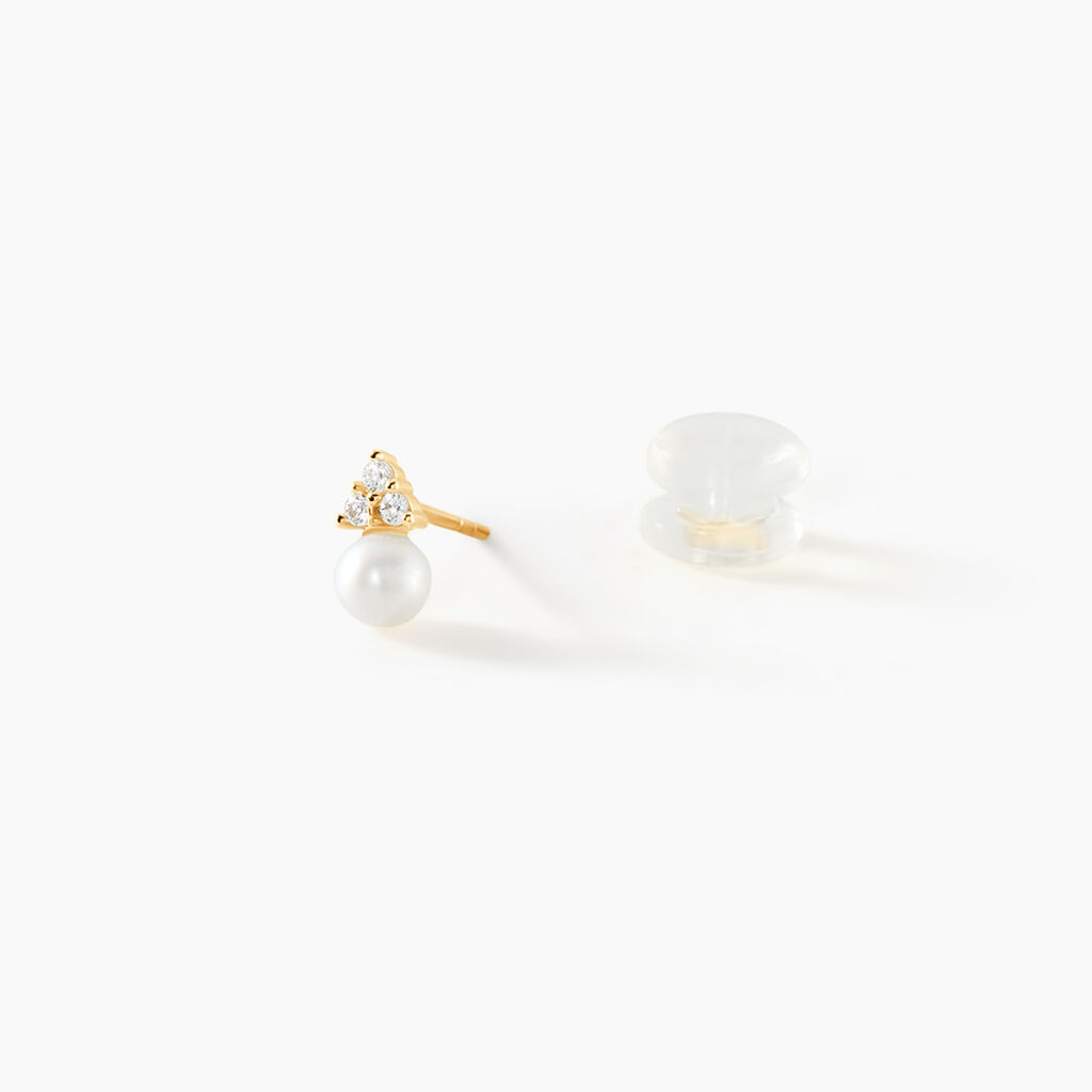 Boucles D'Oreilles Puces Edouarda Or Jaune Perle De Culture Oxyde De Zirconium - Clous d'oreilles Femme | Histoire d&rsquo;Or