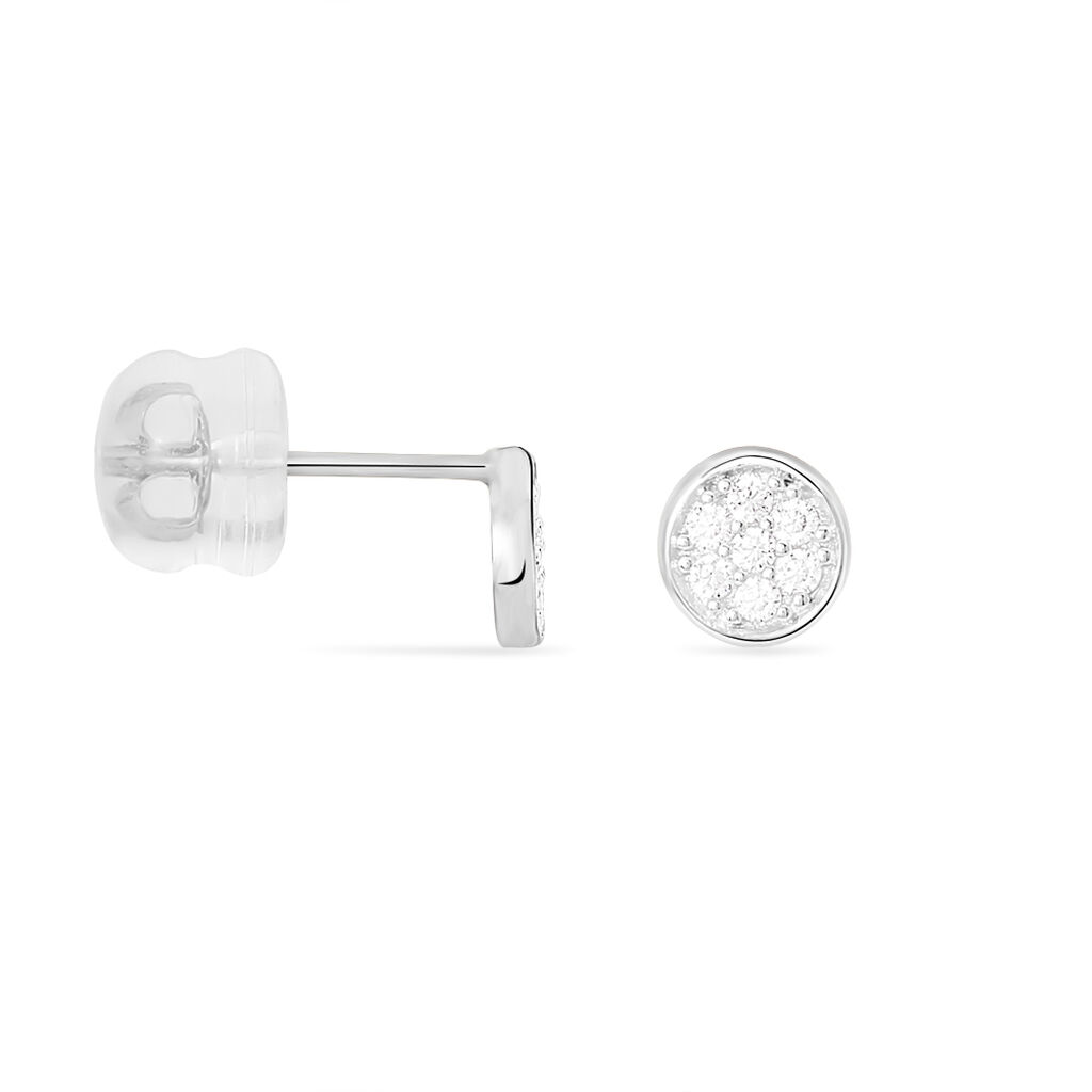 Boucles D'oreilles Puces Pastille Serti Clos Or Blanc Oxyde - Clous d'oreilles Femme | Histoire d’Or