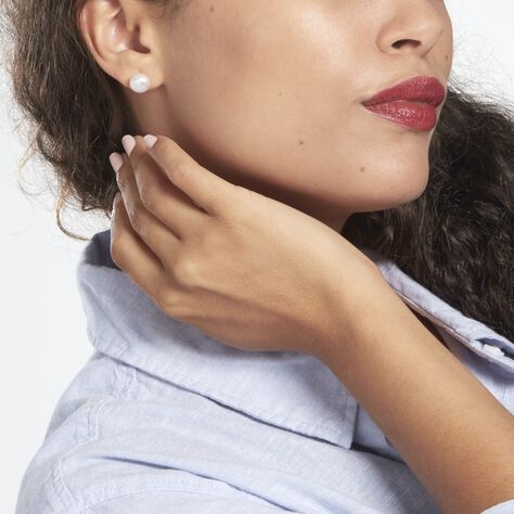 Boucles D'oreilles Puces Pascaloun Argent Perle De Culture - Boucles d'oreilles fantaisie Femme | Histoire d’Or