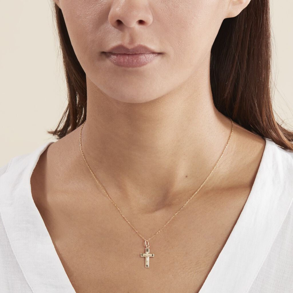 Pendentif Damian Croix Or Jaune - Pendentifs Baptême Famille | Histoire d’Or