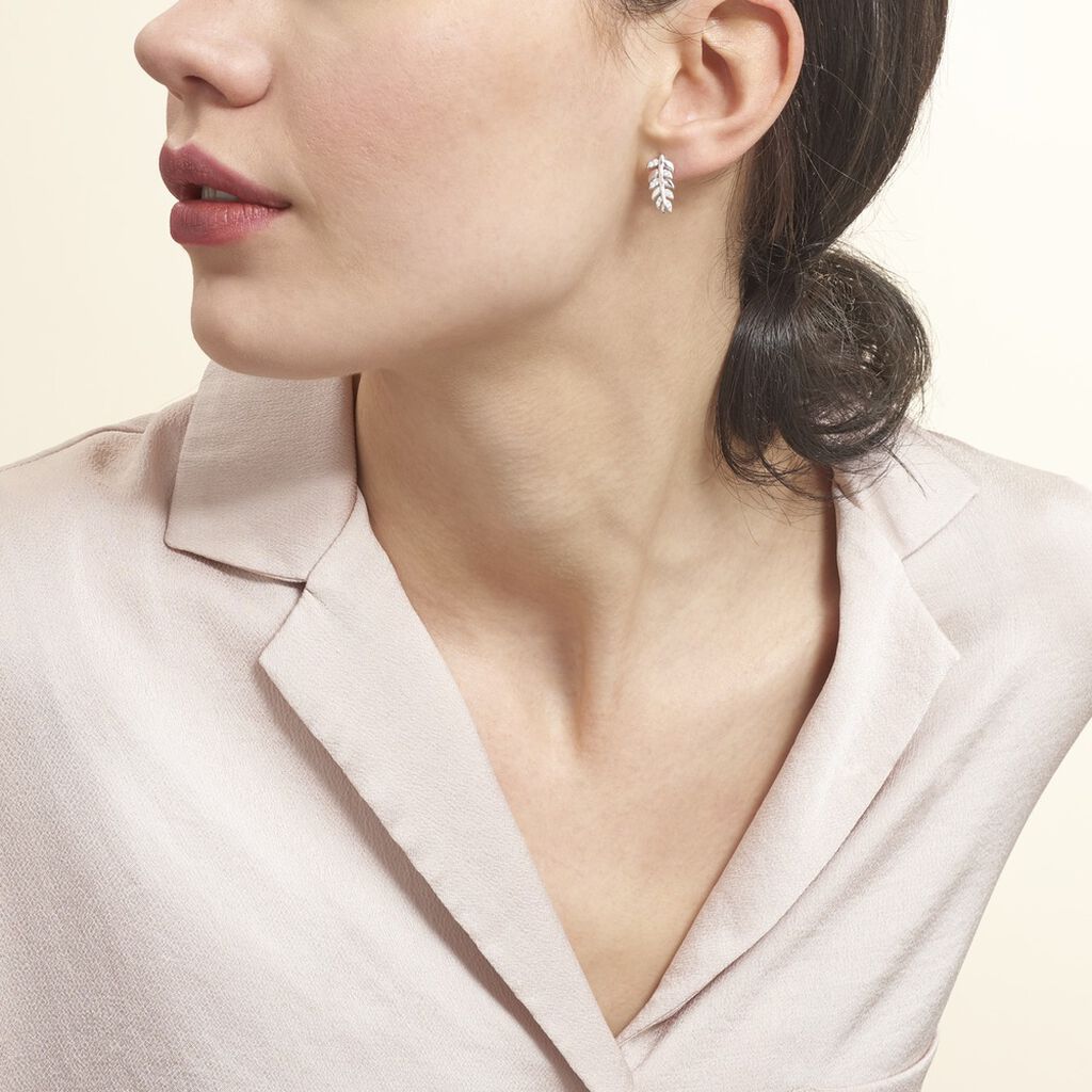 Boucles D'oreilles Puces Jade Argent Blanc Oxyde De Zirconium - Boucles d'oreilles fantaisie Femme | Histoire d’Or