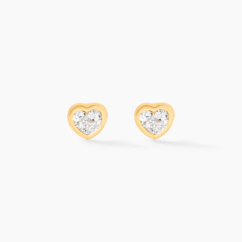 Boucles D'oreilles Puces Edme C&oelig;ur Or Jaune Strass - Clous d'oreilles Famille | Histoire d&rsquo;Or