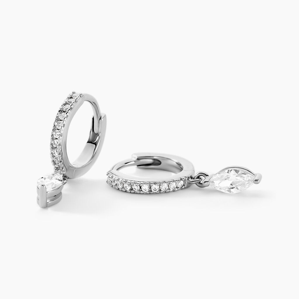 Cr&eacute;oles Ninette Argent Blanc Oxyde De Zirconium - Boucles d'oreilles cr&eacute;oles Femme | Histoire d&rsquo;Or