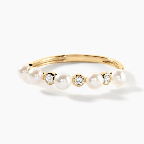 Bague Tiny Pearls Or Jaune Perle De Culture Oxyde De Zirconium - Bagues avec pierre Femme | Histoire d’Or