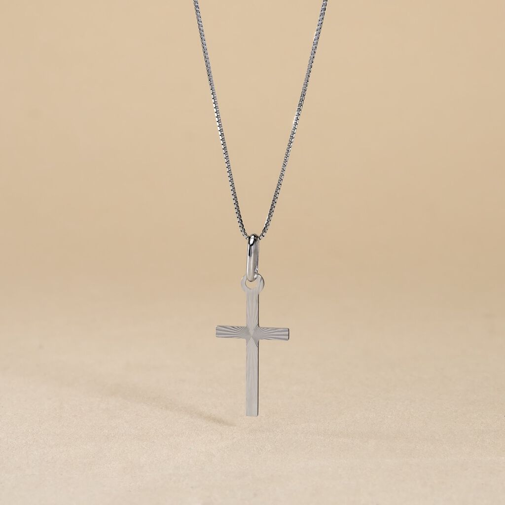 Pendentif Bathilde Croix Striee Or Blanc - Pendentifs Baptême Famille | Histoire d’Or