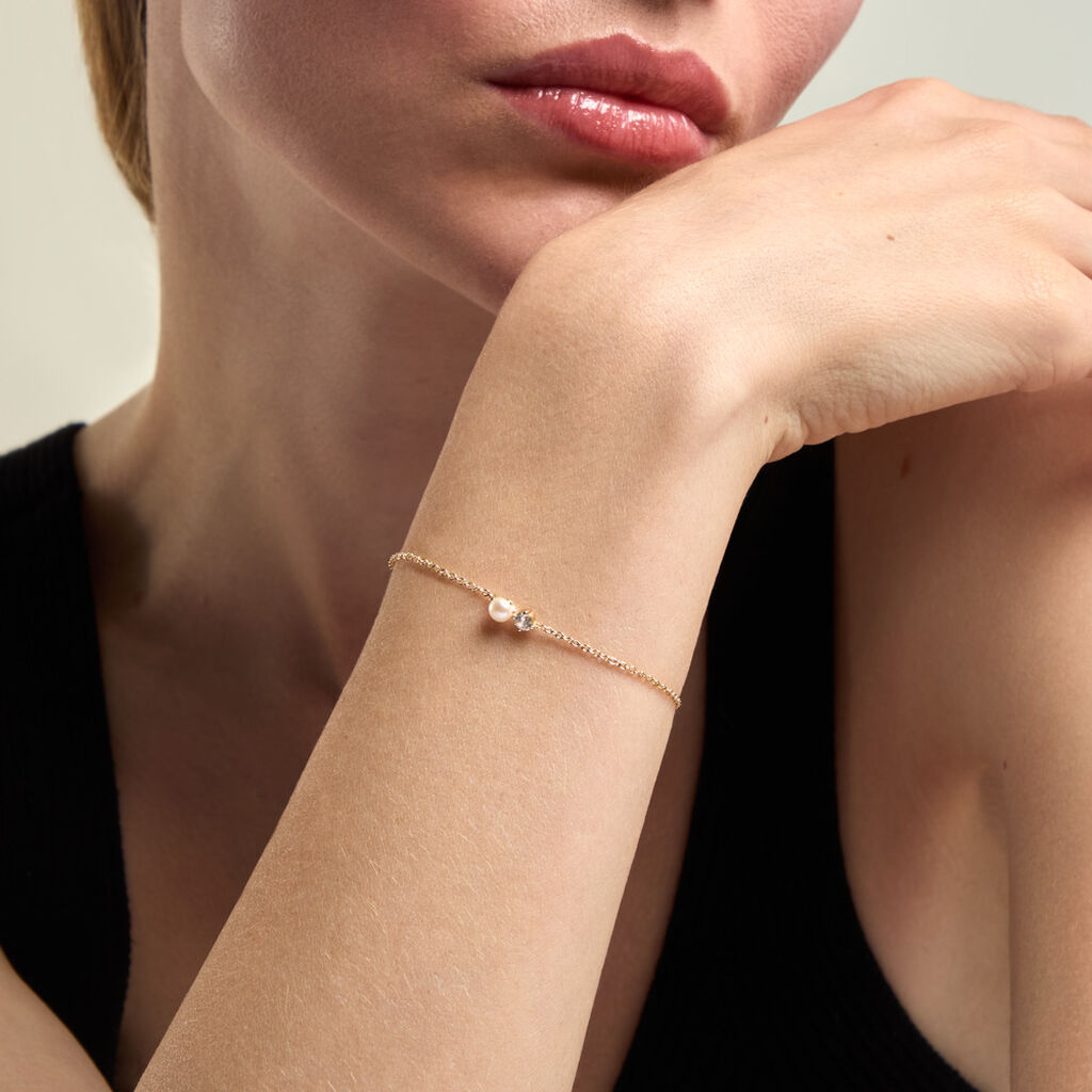 Bracelet Riita Argent Dor&eacute; A L'Or 750/1000 Perle De Culture Oxyde De Zirconium - Bracelets Femme | Histoire d&rsquo;Or