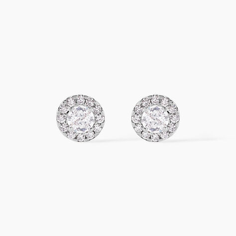 Boucles D'oreilles Puces Rosalie Or Blanc Oxyde De Zirconium - Clous d'oreilles Femme | Histoire d&rsquo;Or