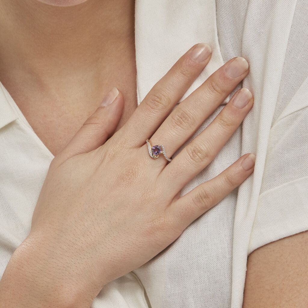 Bague Maria-serena Or Jaune Amethyste Et Oxyde De Zirconium - Bagues solitaires Femme | Histoire d’Or