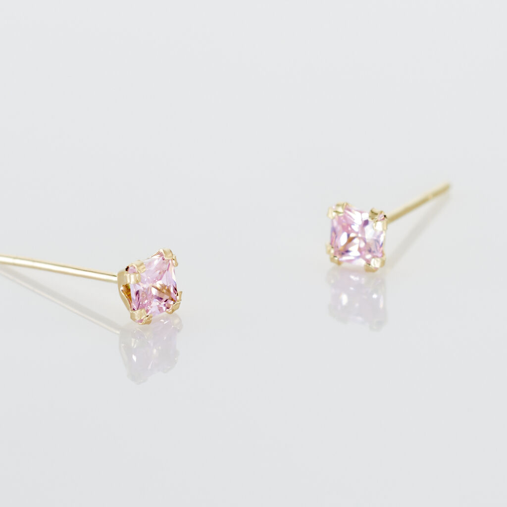 Boucles D'oreilles Puces Doreen Carre Or Jaune Oxyde De Zirconium - Clous d'oreilles Famille | Histoire d’Or