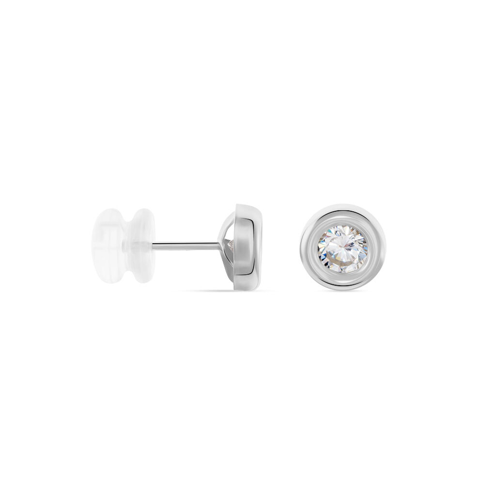 Boucles D'oreilles Puces Eden Serti Pneu Or Blanc Oxyde De Zirconium - Clous d'oreilles Femme | Histoire d’Or