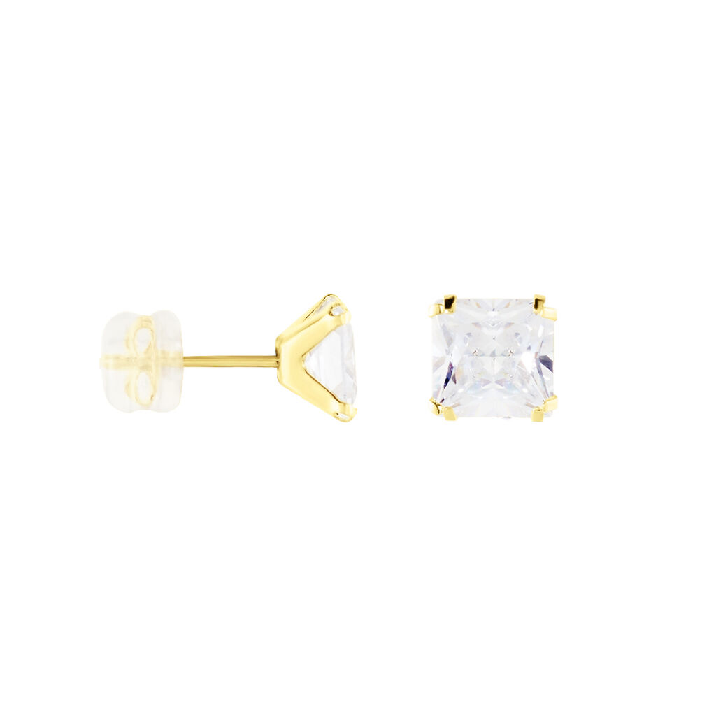Boucles D'oreilles Puces Or Jaune Doreen Oxydes De Zirconium - Clous d'oreilles Famille | Histoire d’Or
