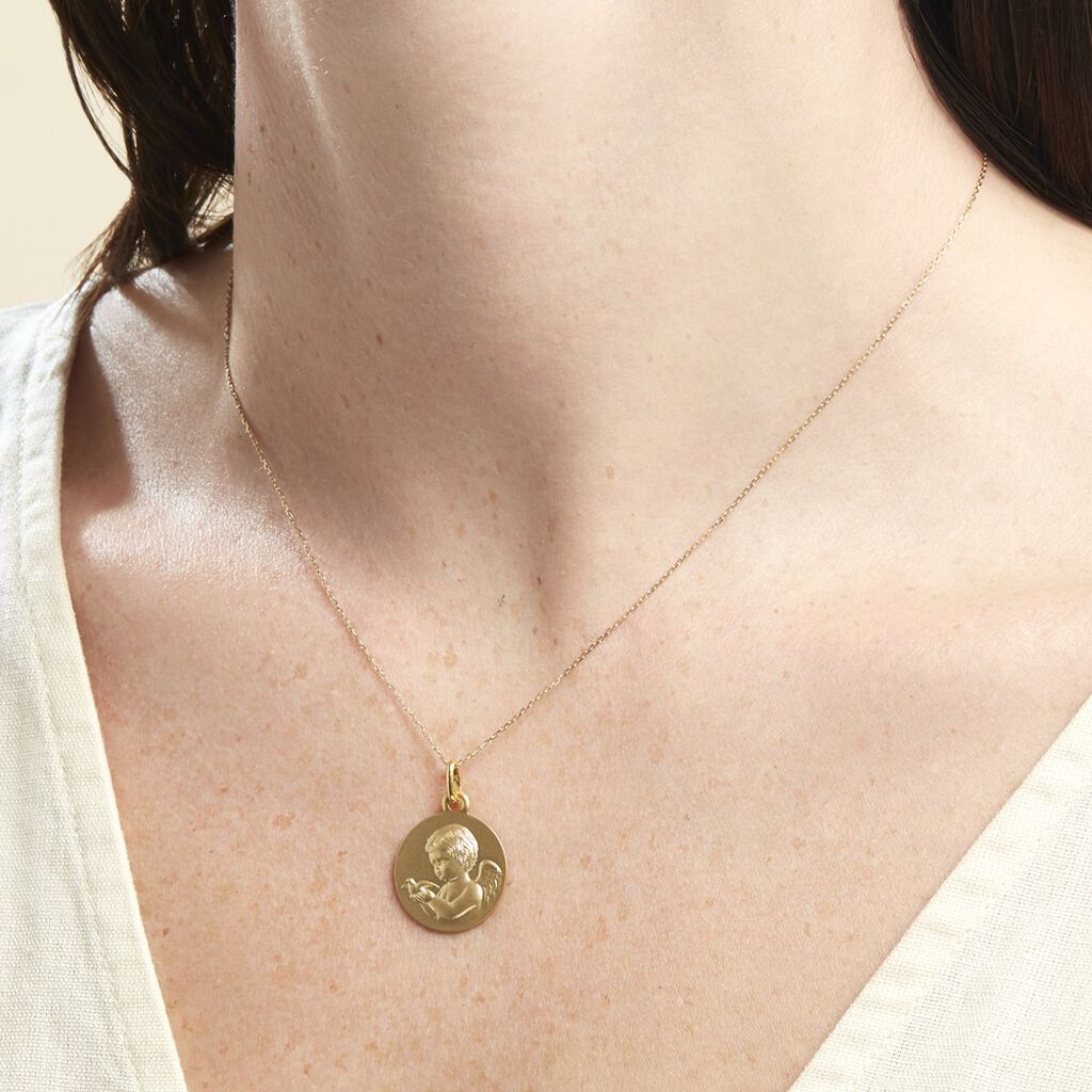 Medaille Or Jaune Ange Et Oiseau - Pendentifs Baptême Famille | Histoire d’Or