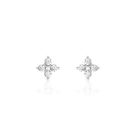 Boucles D'oreilles Puces Winter Flower Or Blanc Oxyde De Zirconium - Clous d'oreilles Femme | Histoire d’Or