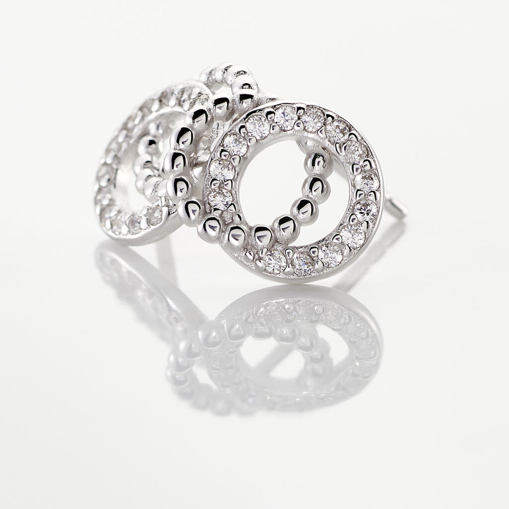 Boucles D'oreilles Puces Magou Argent Blanc Oxyde De Zirconium - Boucles d'oreilles fantaisie Femme | Histoire d’Or