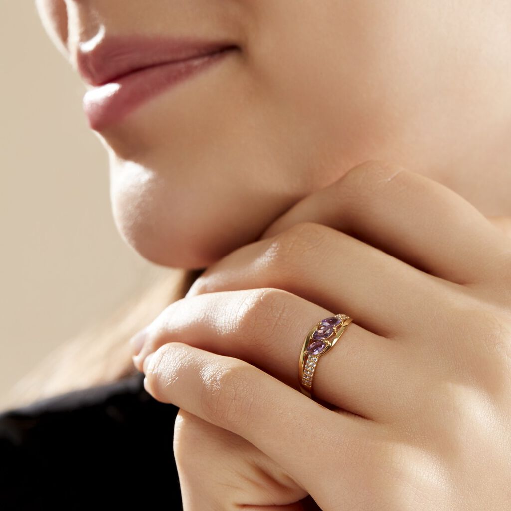 Bague Lukretia Or Jaune Amethyste Et Oxyde De Zirconium - Bagues avec pierre Femme | Histoire d’Or