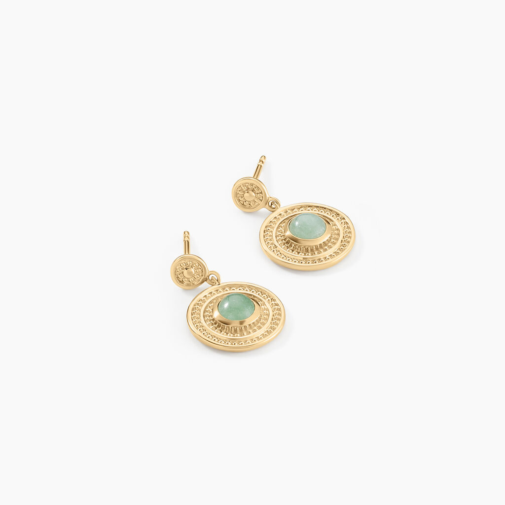 Boucles D'oreilles Pendantes Hugolin Plaqué Or Aventurine - Boucles d'oreilles fantaisie Femme | Histoire d’Or