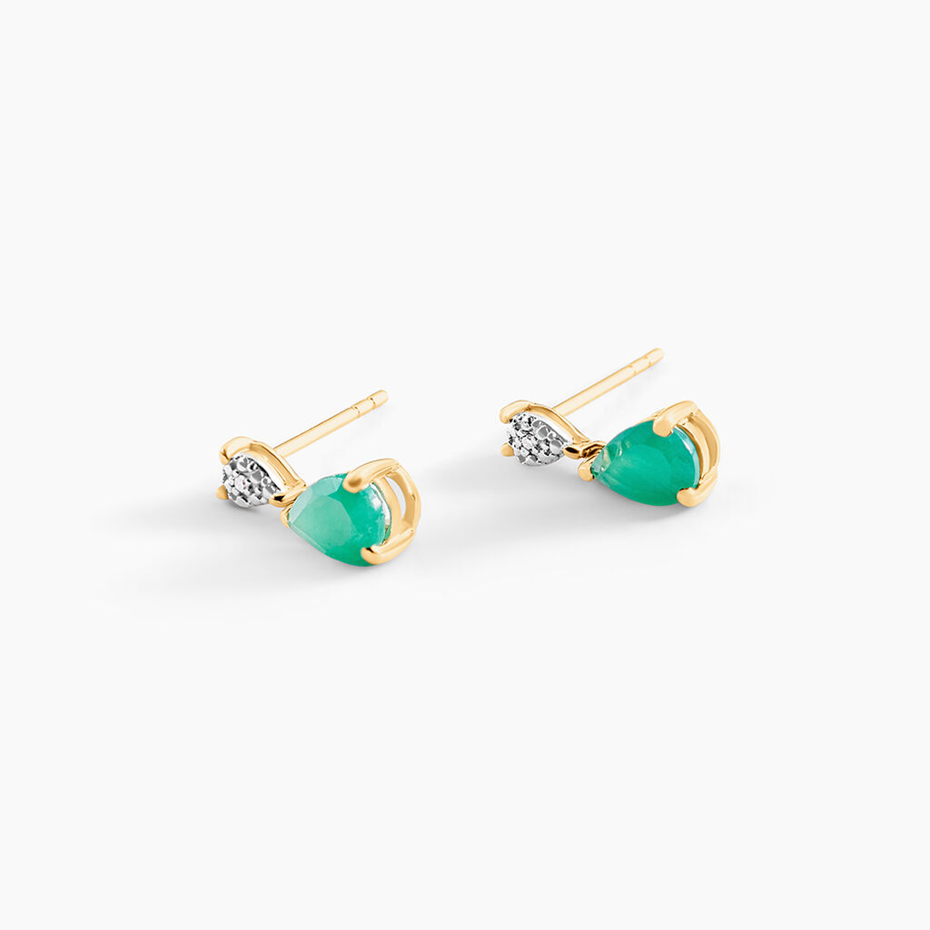 Boucles D'Oreilles Puces Porfirio Or Jaune Emeraude Diamant - Clous d'oreilles Femme | Histoire d&rsquo;Or