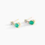 Boucles D'Oreilles Puces Porfirio Or Jaune Emeraude Diamant - Clous d'oreilles Femme | Histoire d&rsquo;Or