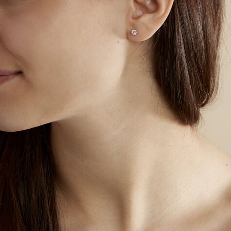 Boucles D'oreilles Puces 4 Griffes Or Blanc Diamant Synthetique - Clous d'oreilles Femme | Histoire d’Or