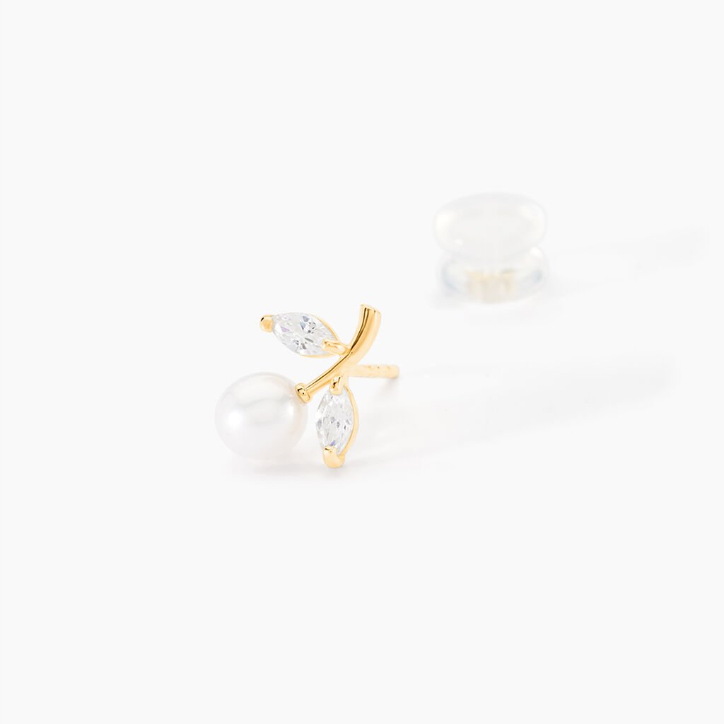 Boucles D'oreilles Puces Frigga Or Jaune Perle De Culture Et Oxyde - Clous d'oreilles Femme | Histoire d’Or