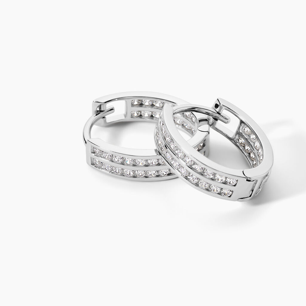 Cr&eacute;oles Argent Blanc Taki Oxydes De Zirconium - Boucles d'oreilles cr&eacute;oles Femme | Histoire d&rsquo;Or