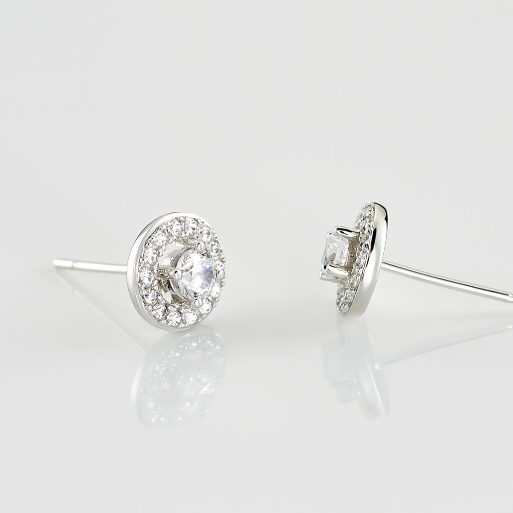 Boucles D'oreilles Puces Star Or Blanc Oxyde De Zirconium - Clous d'oreilles Femme | Histoire d’Or
