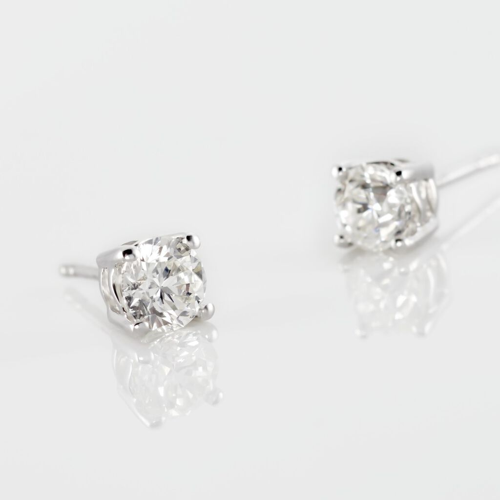 Boucles D'oreilles Puces Or Blanc Victoria Diamants - Clous d'oreilles Femme | Histoire d’Or