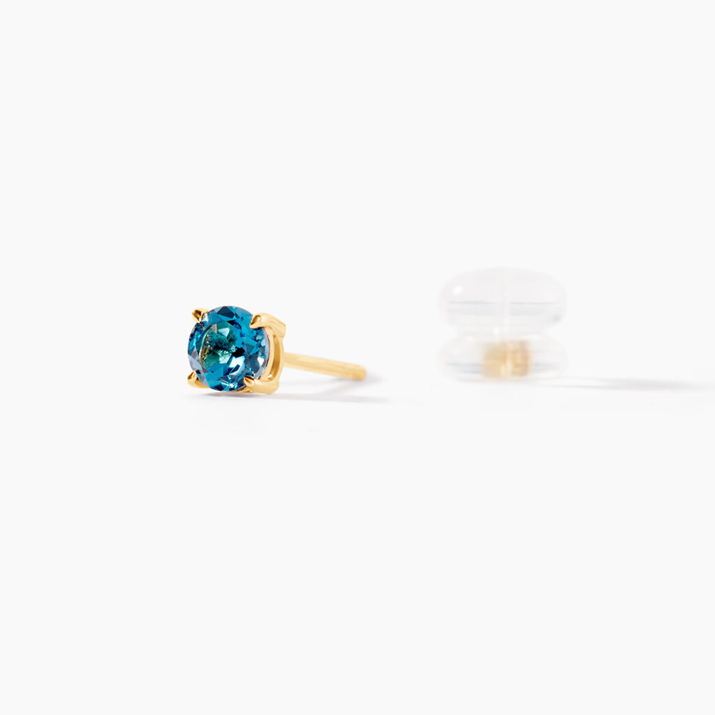 Boucles D'oreilles Puces Elea Or Jaune Topaze Bleu London - Clous d'oreilles Femme | Histoire d&rsquo;Or