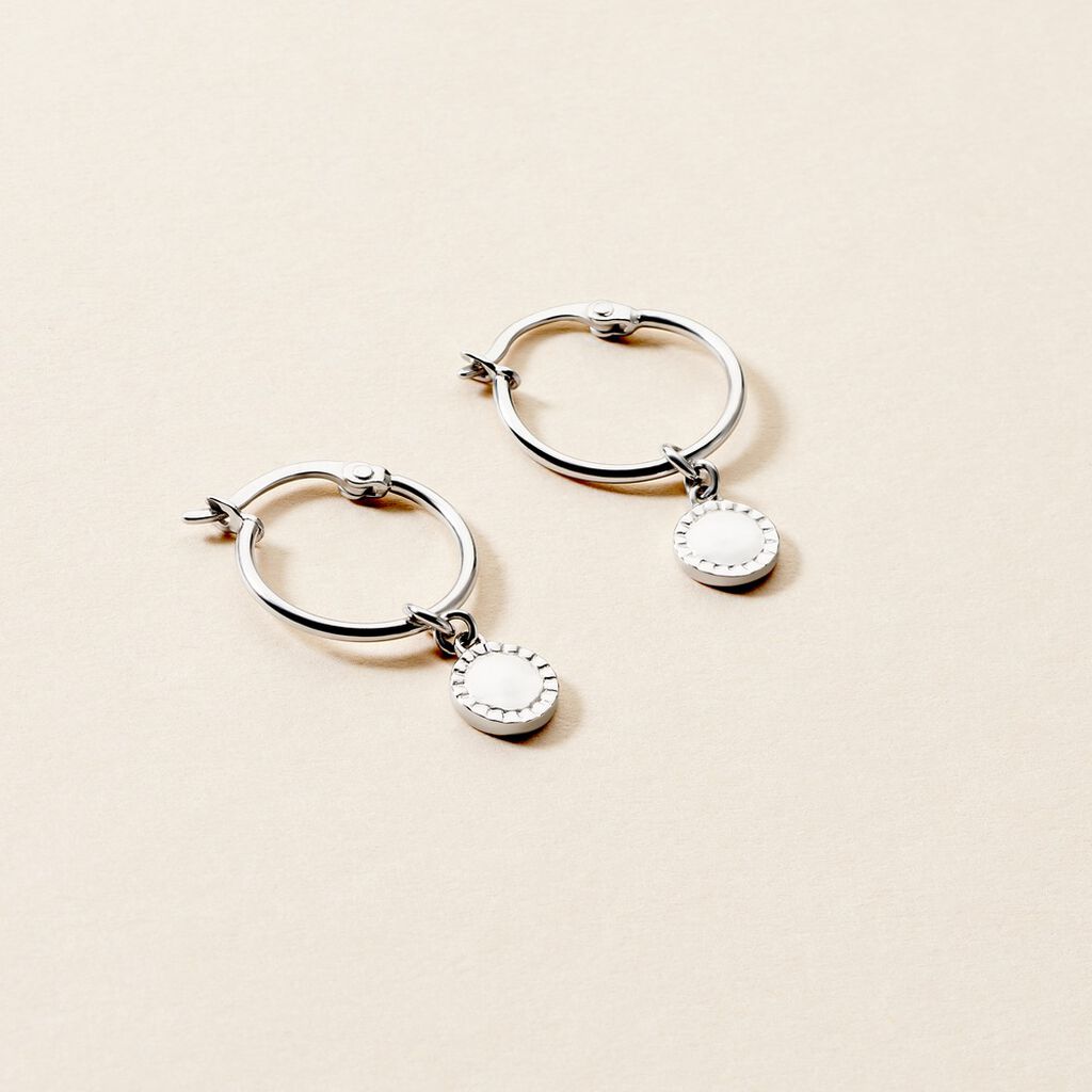 Cr&eacute;oles Sixties Argent Blanc - Boucles d'oreilles cr&eacute;oles Femme | Histoire d&rsquo;Or