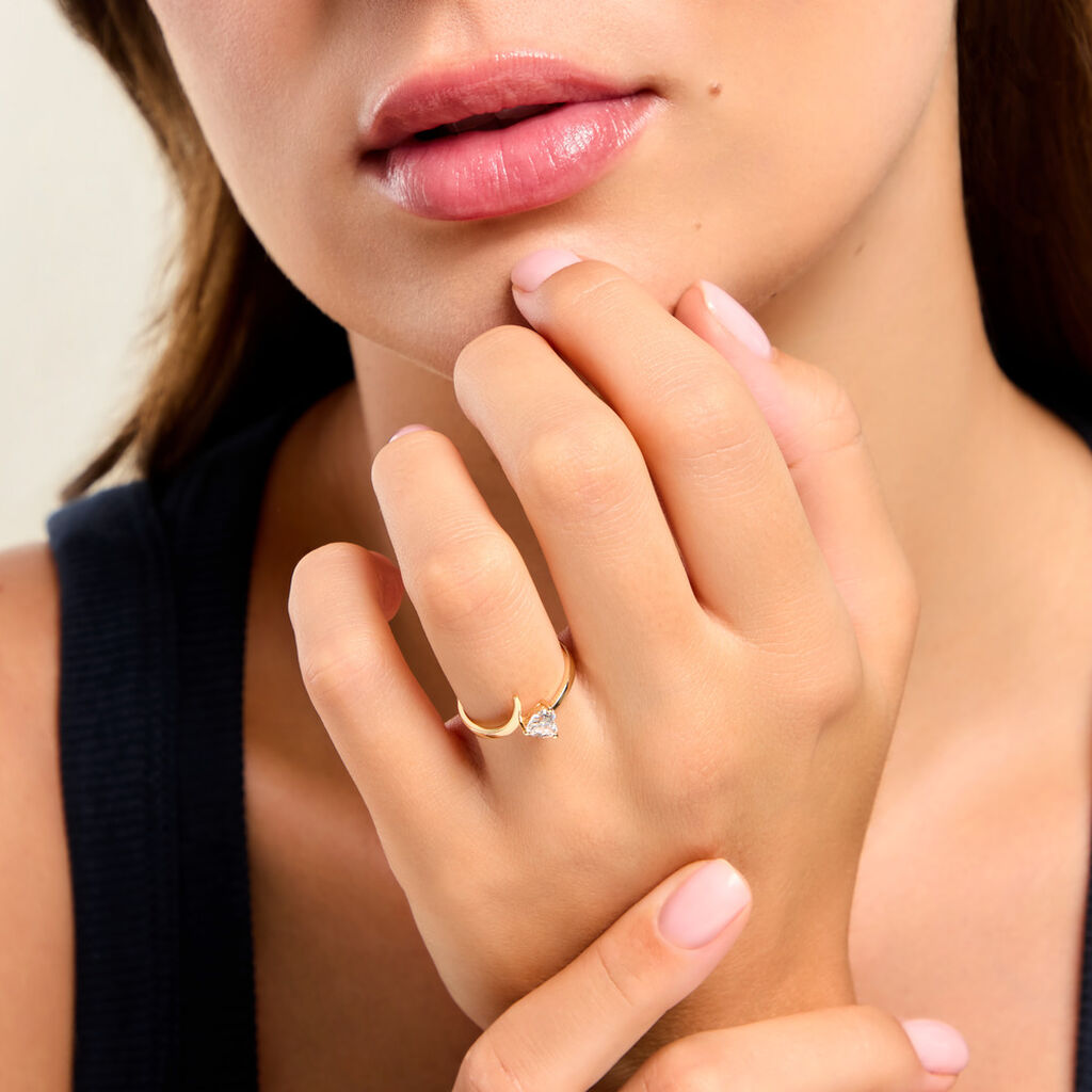 Bague Valeriana Argent Dor&eacute; A L'Or 750/1000 Oxyde De Zirconium - Bagues solitaires Femme | Histoire d&rsquo;Or