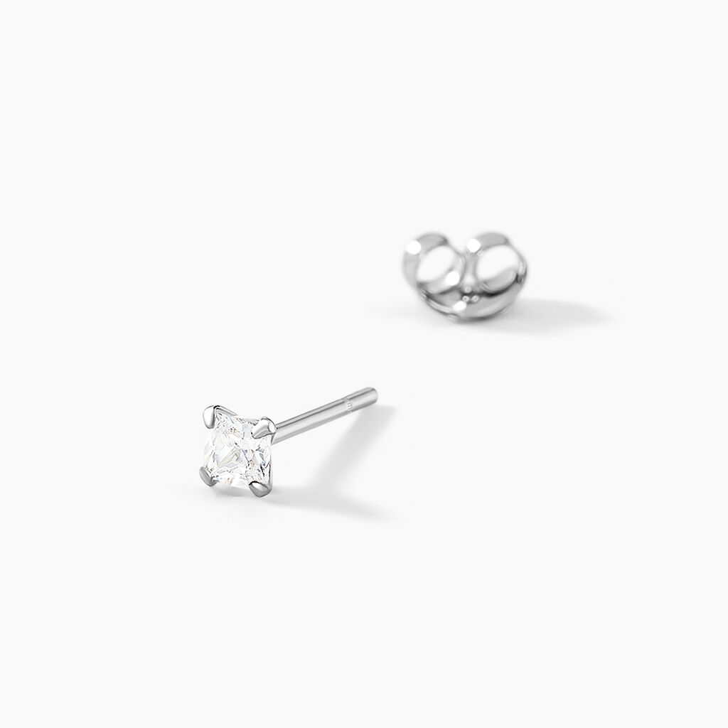 Boucles D'oreilles Puces Carre Argent Blanc Oxyde De Zirconium - Boucles d'oreilles fantaisie Femme | Histoire d’Or