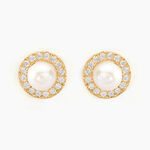 Boucles D'oreilles Puces Grizel Or Jaune Perle De Culture Et Oxyde - Clous d'oreilles Femme | Histoire d&rsquo;Or