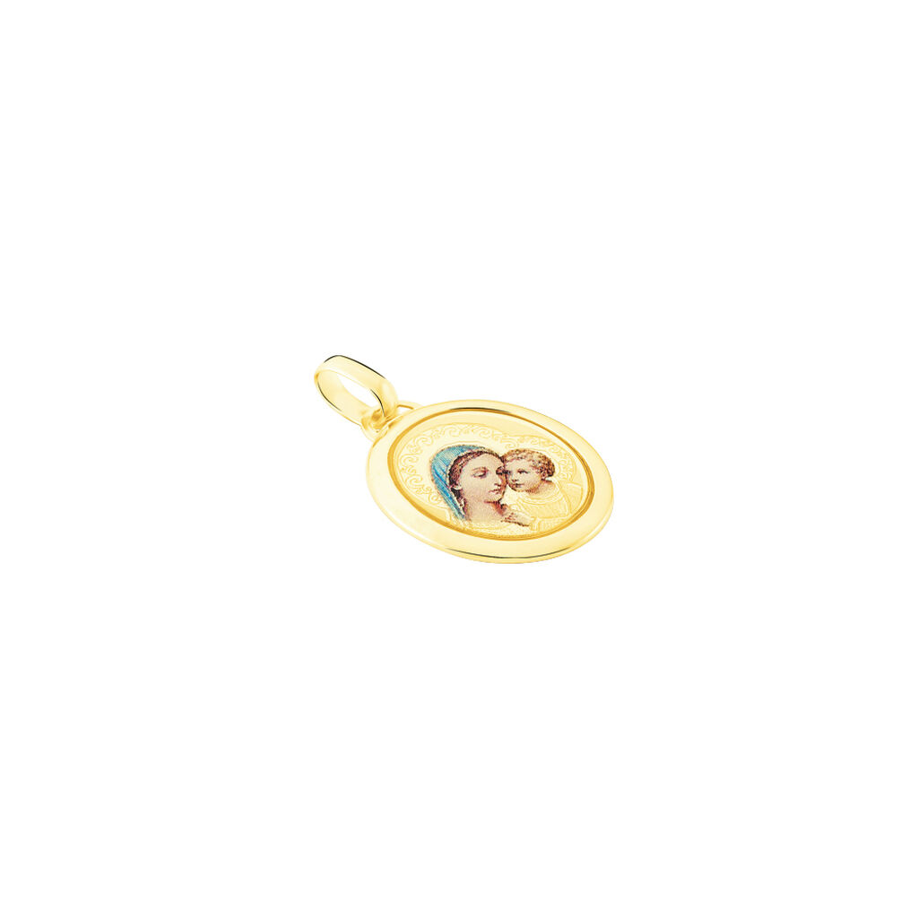 Pendentif Vierge A L'enfant Ovale Or Jaune - Pendentifs Baptême Famille | Histoire d’Or