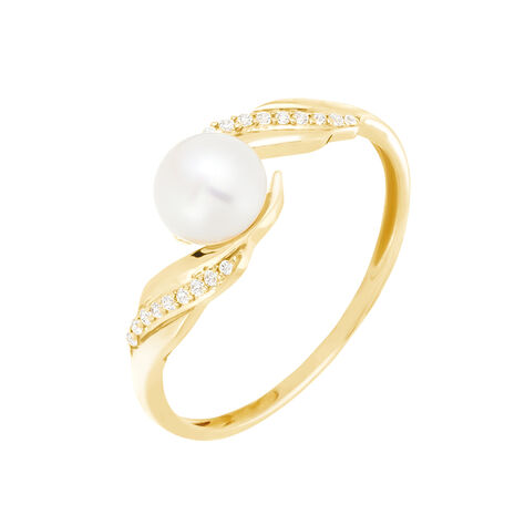 Bague Antoinette Or Jaune Perle De Culture Et Oxyde De Zirconium - Bagues solitaires Femme | Histoire d’Or