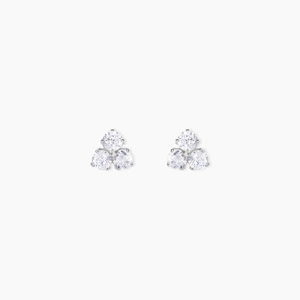 Boucles D'oreilles Puces Jana Or Blanc Oxyde De Zirconium - Clous d'oreilles Femme | Histoire d&rsquo;Or