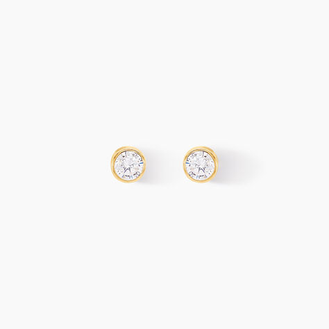 Boucles D'oreilles Puces Elda Serti Clos Or Jaune Oxyde De Zirconium - Clous d'oreilles Femme | Histoire d’Or