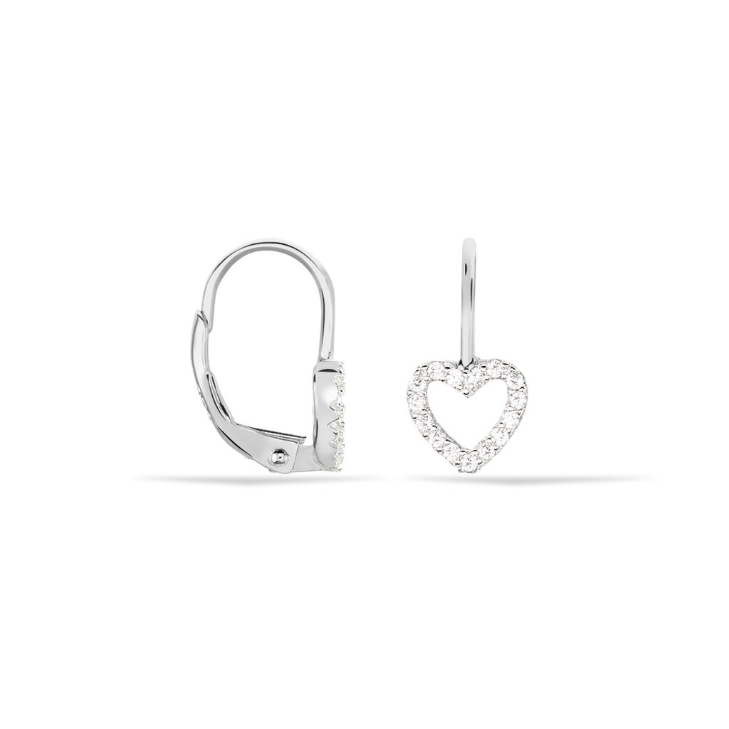 Boucles d'oreilles solitaire coeur argent et oxydes de Zirconium forme coeur